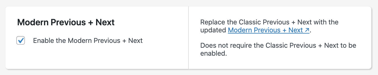 setting to enable the modern previous + next