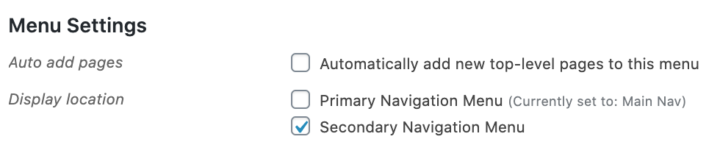 theme menu settings for secondary navigation menu